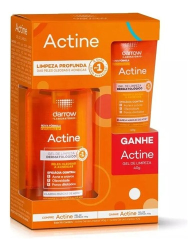Kit Actine Gel de Limpeza Facial Darrow 140g + 40g | Ácido Salicílico 2% | Contra Acne