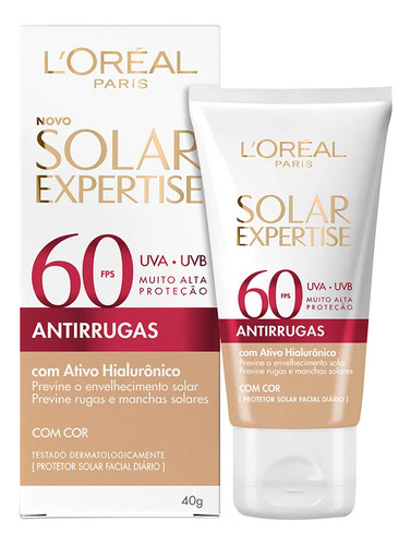 Protetor Solar L'Oréal Expertise FPS 60 com Cor | Antirrugas | Toque Seco