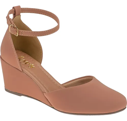 Sandália Anabela Joy's Nobuck | Salto Baixo 5cm e Palmilha Conforto