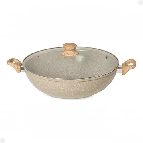 Panela Wok Oster 34cm com Tampa | Revestimento Biocerâmica e Para Indução - Light Grey