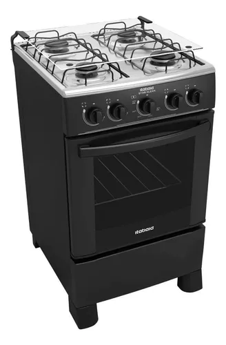 Fogão Itatiaia 4 Bocas Star Clean Preto - Forno 51L, GLP e Segurança