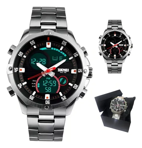 Relógio Masculino Skmei 1146 Analógico-Digital Prateado – Aço Inox, 30m