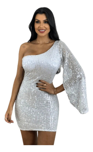 Vestido de Festa Bianca em Paetê Brilhoso – Sem Bojo, Tamanhos P, M e G