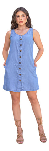Vestido Jeans Regata em Liocel com Botões e Bolsos – Leve, Fresco e Estiloso
