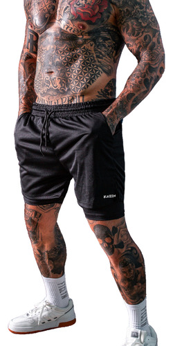 Bermuda Masculina Kaizen Sports 2 em 1 – Short Interno de Compressão, Secagem Rápida, Dri-Fit